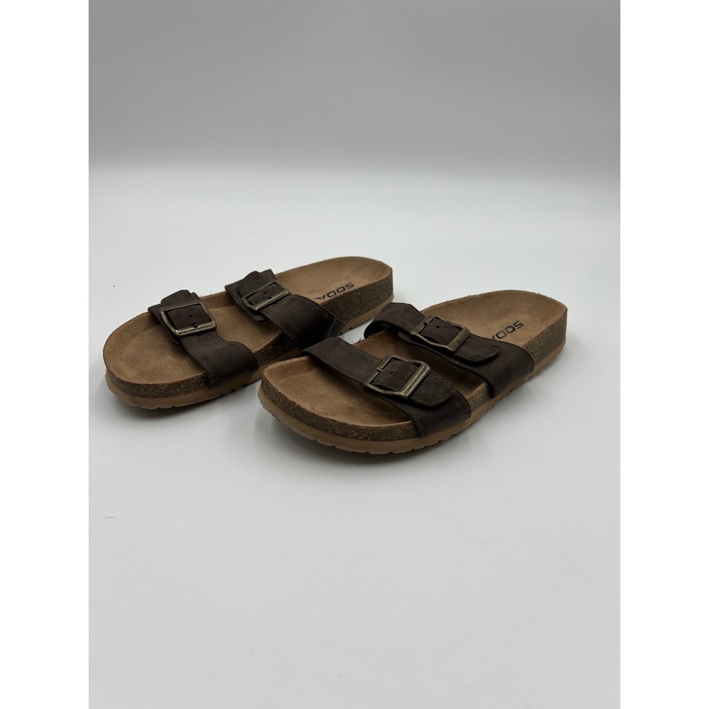 Soda Womens Double Strap Buckle Slide Sandals Dark Brown Size 7